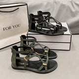 Open Toe Back Zipper Flat Sandals - Trendsi - Flyclothing LLC