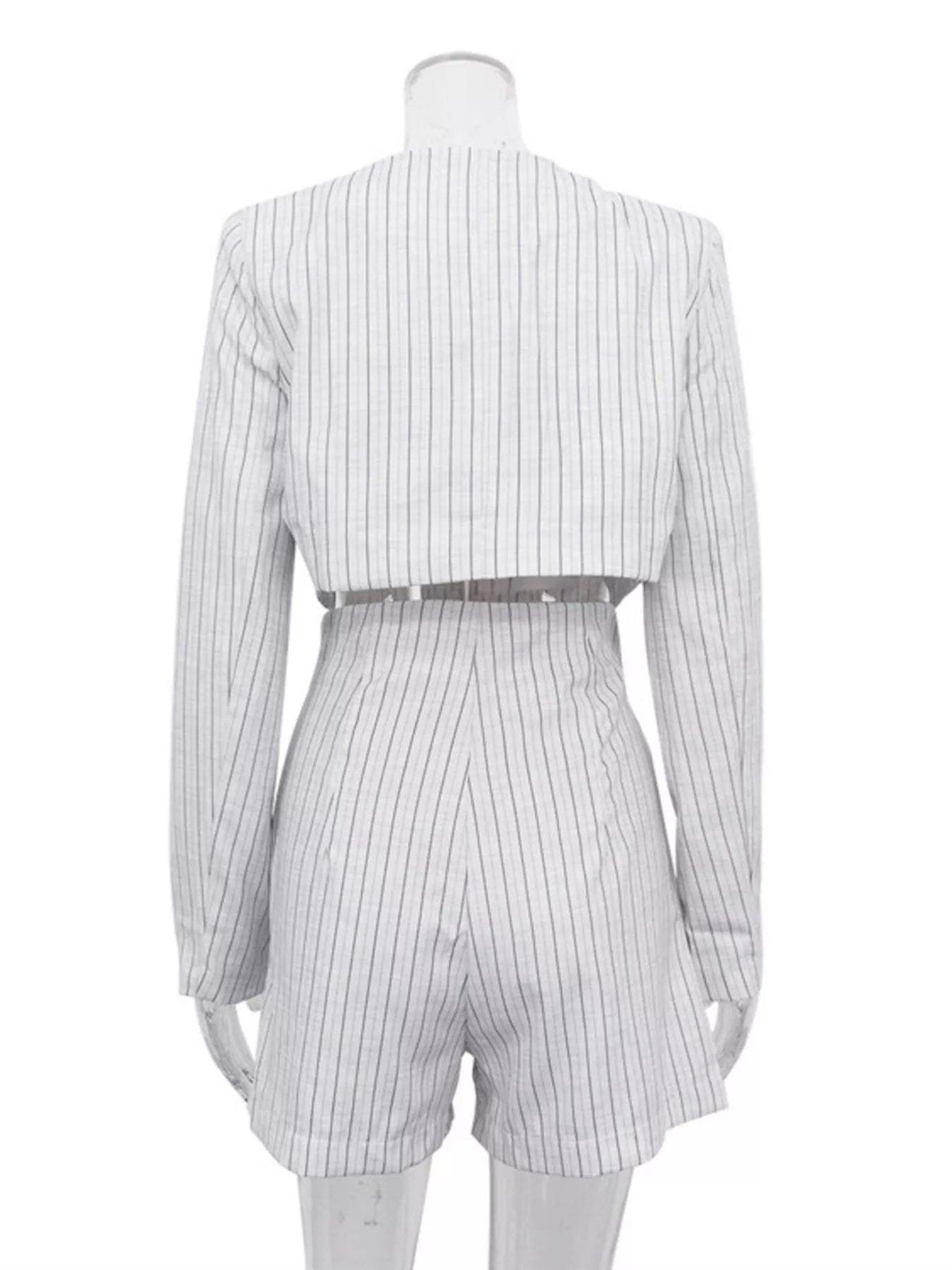 Pinstripe Cropped Blazer and Pleated Shorts Set - Trendsi - Flyclothing LLC