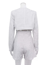 Pinstripe Cropped Blazer and Pleated Shorts Set - Trendsi - Flyclothing LLC