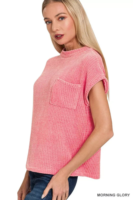 Zenana Chenille Waffle Short Sleeve Sweater - Trendsi - Flyclothing LLC