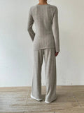 Ribbed V-Neck Long Sleeve Top and Pocketed Pants Set - Trendsi