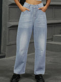 Half Elastic Waist Straight Leg Jeans - Trendsi