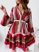 Buttoned Striped Long Sleeve Mini Dress - Trendsi - Flyclothing LLC
