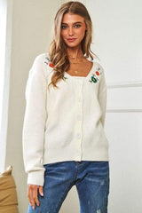 Davi & Dani Flower Embroidered Button Up Long Sleeve Cardigan - Trendsi - Flyclothing LLC