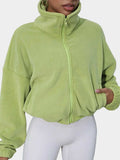 Drawstring Turtleneck Zip Up Long Sleeve Jacket - Trendsi - Flyclothing LLC