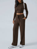 Devine Round Neck Long Sleeve Top and Pants Set - Trendsi - Flyclothing LLC