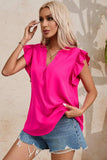 Ruffled Notched Cap Sleeve Blouse - Trendsi - Flyclothing LLC