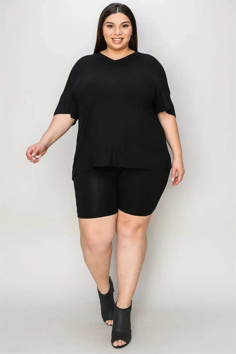 Basic Bae Bamboo Full Size V-Neck Drop Shoulder T-Shirt and Shorts Set - Trendsi - Flyclothing LLC