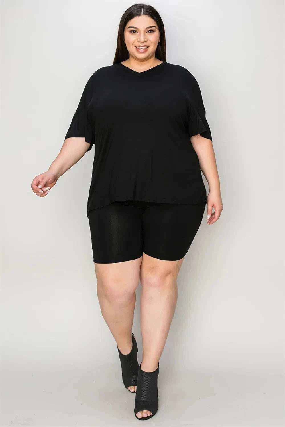 Basic Bae Bamboo Full Size V-Neck Drop Shoulder T-Shirt and Shorts Set - Trendsi - Flyclothing LLC