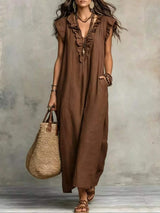 Full Size Ruffled V-Neck Cap Sleeve Maxi Dress Plus Size - Trendsi - Flyclothing LLC
