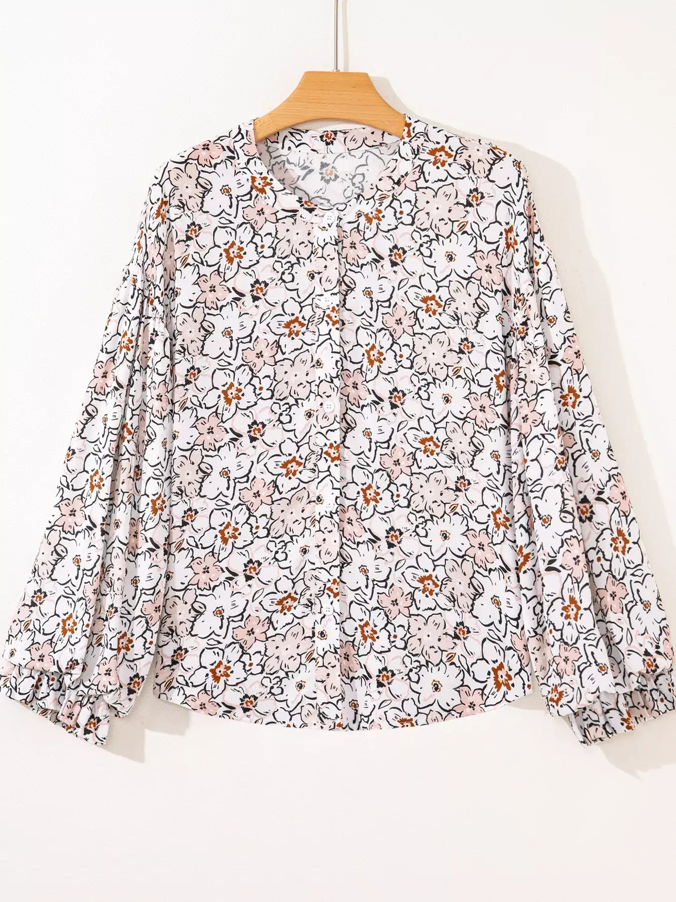 Floral Print Frilled Puff Sleeve Button Down Shirt - Trendsi - Flyclothing LLC