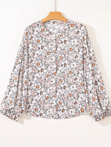 Floral Print Frilled Puff Sleeve Button Down Shirt - Trendsi - Flyclothing LLC