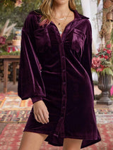 Collared Neck Button Down Long Sleeve Mini Dress - Trendsi - Flyclothing LLC