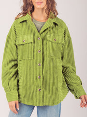 Button Up Long Sleeve Corduroy Jacket - Trendsi