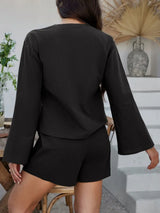 Devine Double Tied V-Neck Top and Shorts Set - Trendsi - Flyclothing LLC