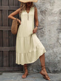 Decorative Button Notched Sleeveless Dress - Trendsi - Flyclothing LLC