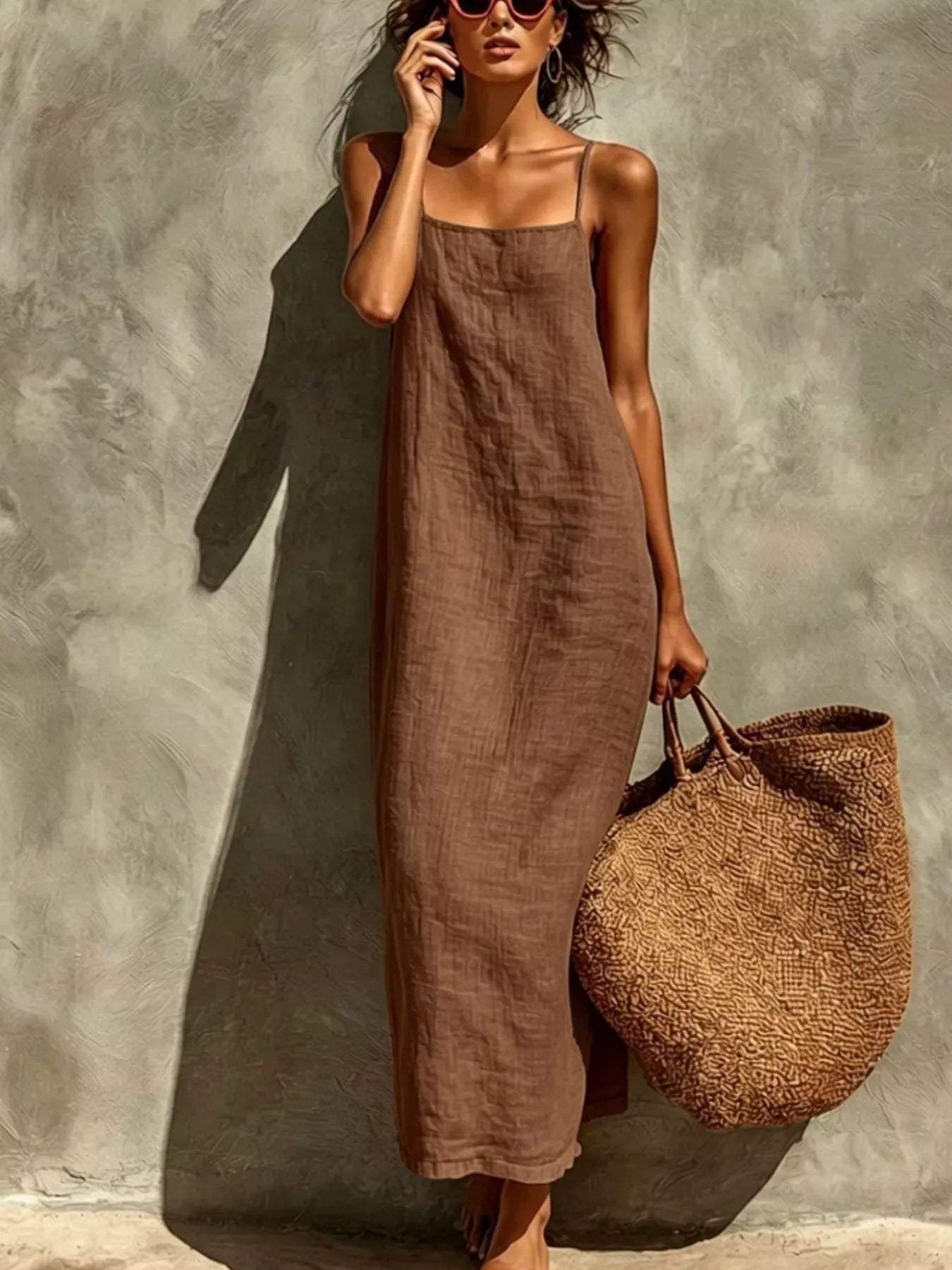 Sleeveless Linen Casual Maxi Dress - Trendsi - Flyclothing LLC