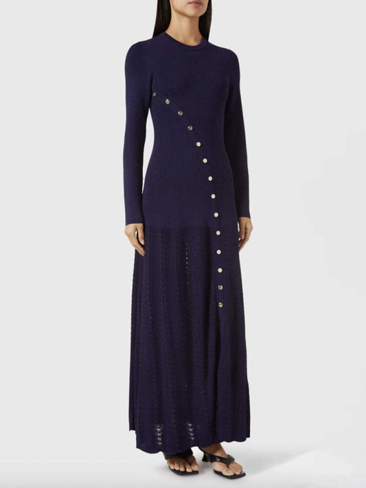Openwork Round Neck Long Sleeve Sweater Dress - Trendsi - Flyclothing LLC
