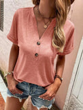 Full Size Casual Notched Short Sleeve Blouse Plus Size - Trendsi - Flyclothing LLC