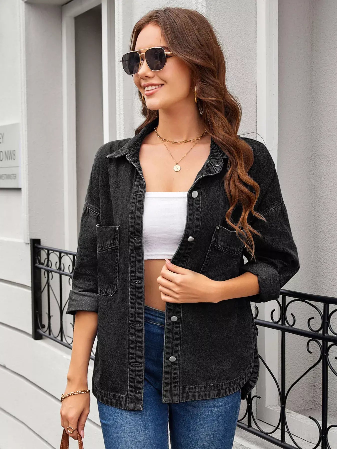 Button Up Long Sleeve Denim Shirt - Trendsi - Flyclothing LLC