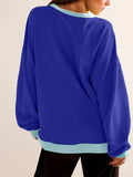Contrast Round Neck Long Sleeve Sweatshirt - Trendsi - Flyclothing LLC