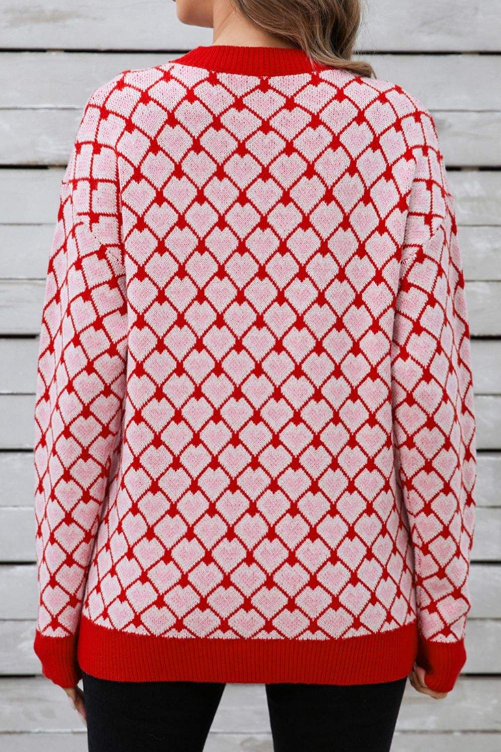 Angel Wings Contrast Round Neck Dropped Shoulder Sweater - Trendsi - Flyclothing LLC