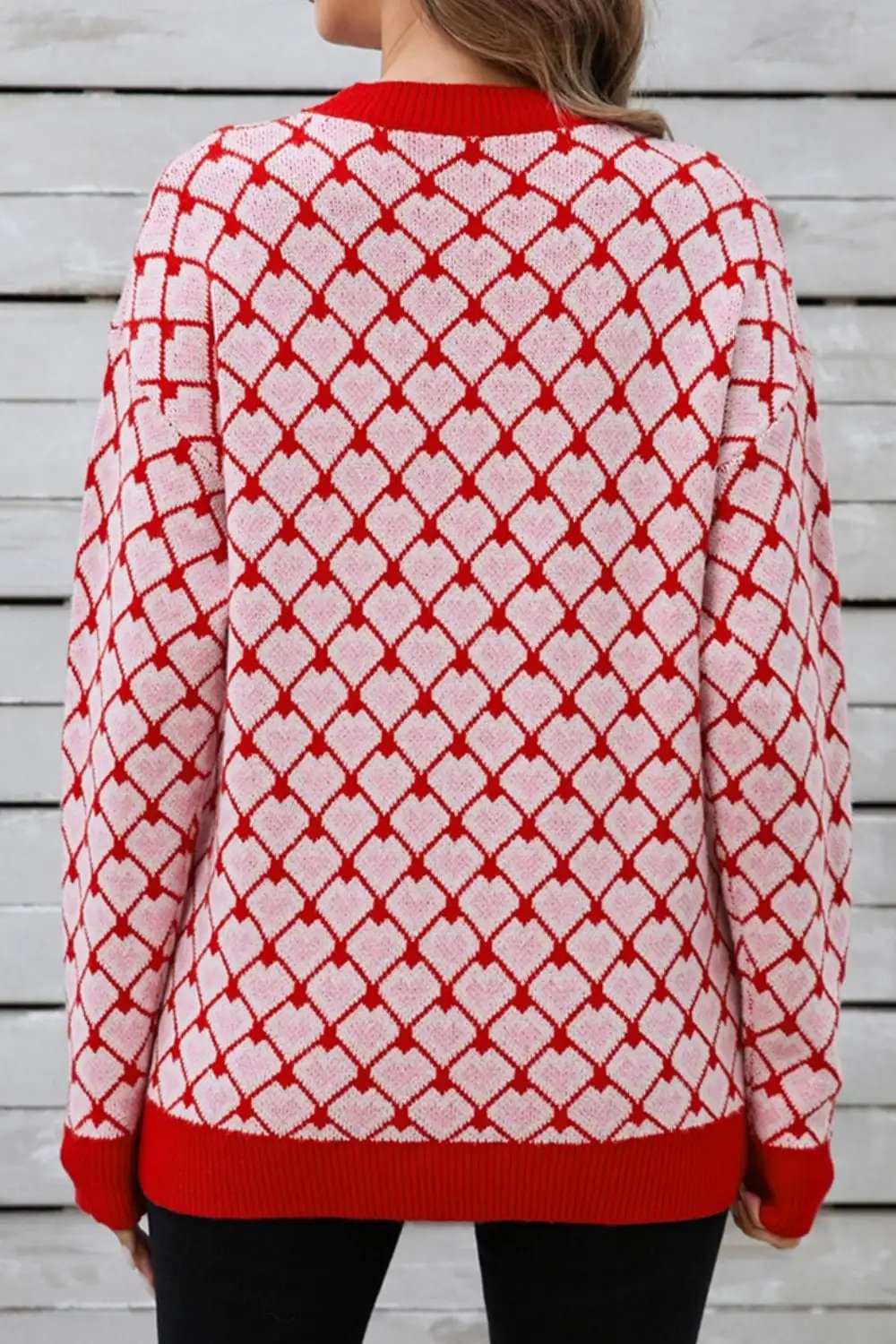 Angel Wings Contrast Round Neck Dropped Shoulder Sweater - Trendsi - Flyclothing LLC