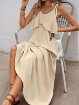 Perfee Tied Ruffled Scoop Neck Sleeveless Dress - Trendsi - Flyclothing LLC