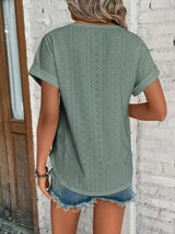 Eyelet Round Neck Short Sleeve T-Shirt - Trendsi - Flyclothing LLC