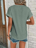 Eyelet Round Neck Short Sleeve T-Shirt - Trendsi - Flyclothing LLC