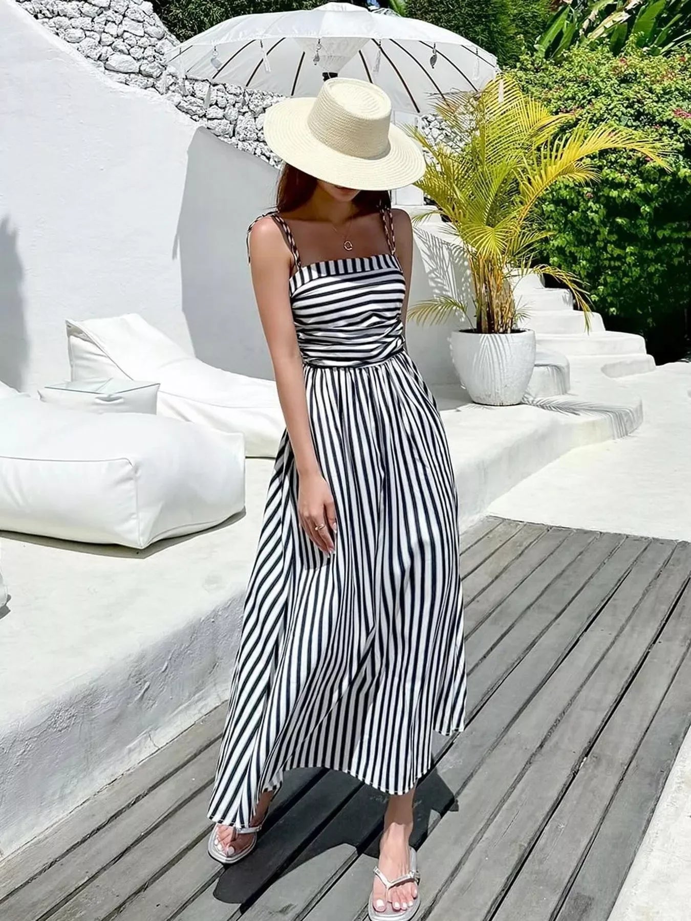 Striped Spaghetti Strap Casual Maxi Dress - Trendsi - Flyclothing LLC