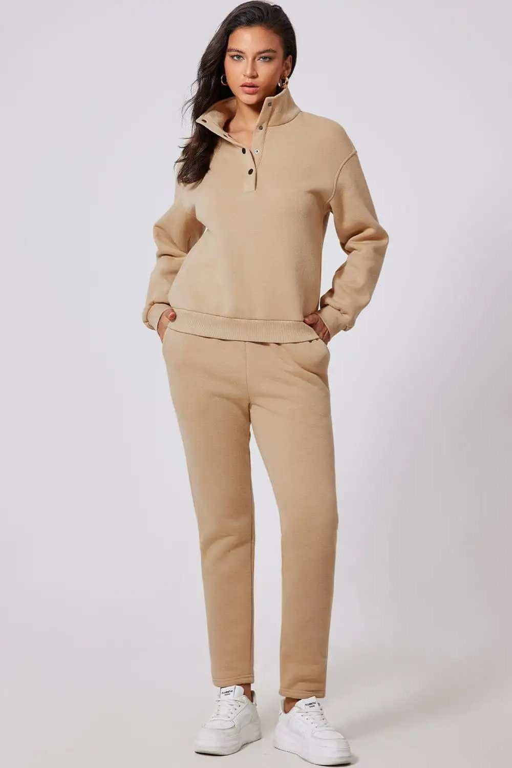 Half Snap Turtleneck Top and Pants Active Set - Trendsi - Flyclothing LLC