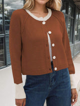 Contrast Button Up Long Sleeve Cardigan - Trendsi - Flyclothing LLC