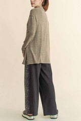 Davi & Dani Slit Mock Neck Long Sleeve Top - Trendsi - Flyclothing LLC