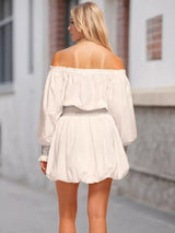 Off-Shoulder Bubble Hem Mini Dress - Trendsi - Flyclothing LLC