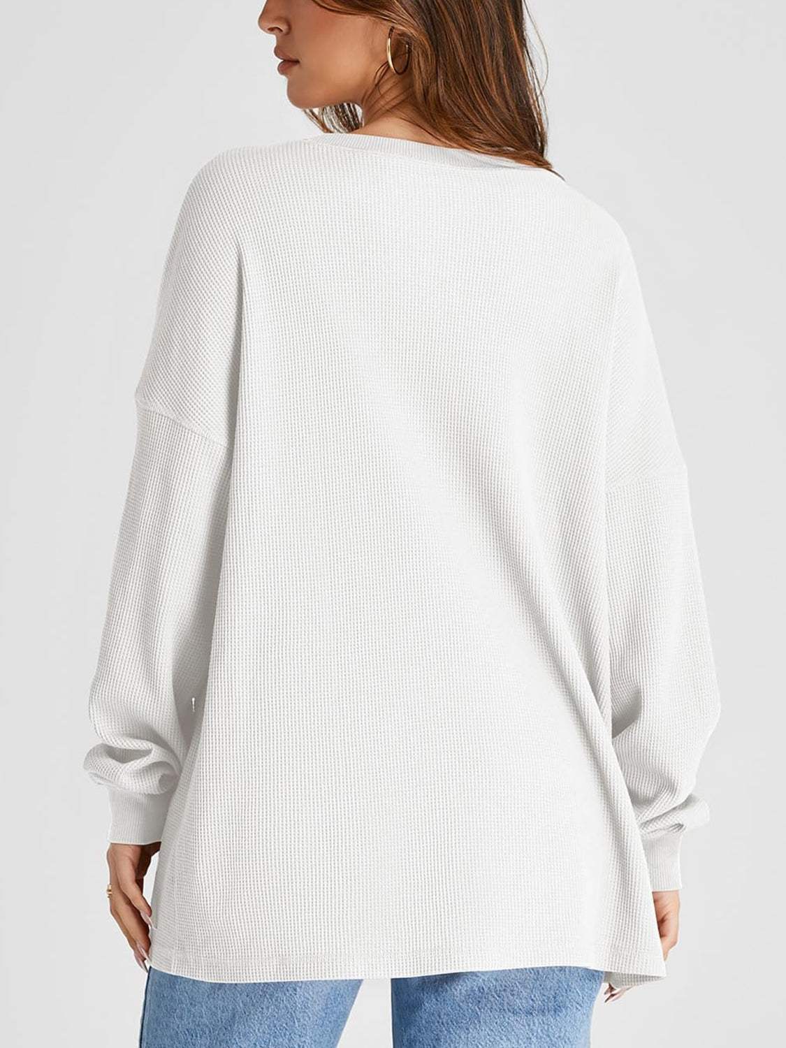 Waffle Knit Round Neck Long Sleeve T-Shirt - Trendsi - Flyclothing LLC