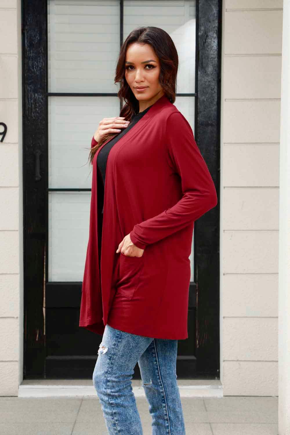 Basic Bae Full Size Open Front Long Sleeve Cardigan with Pockets - ShopBasicbae - Flyclothing LLC