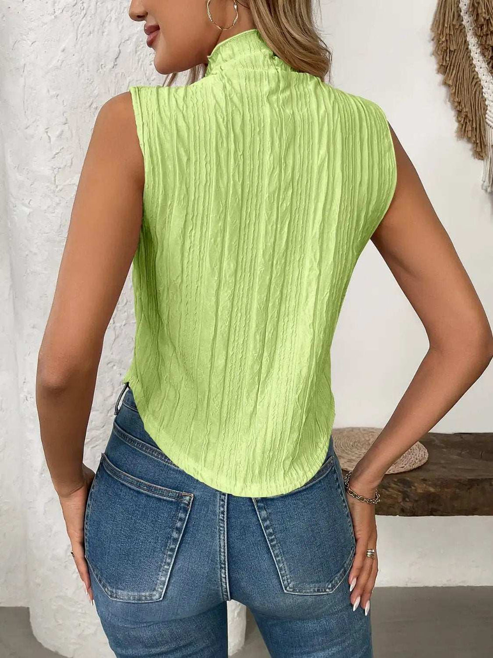Texture Turtleneck Sleeveless Top - Trendsi - Flyclothing LLC