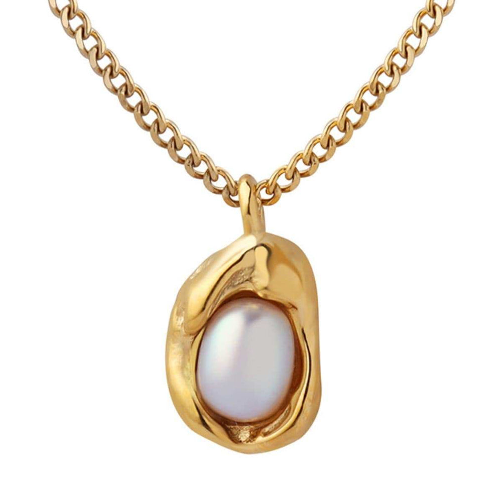 18K Gold-Plated Pearl Pendant Necklace - Trendsi - Flyclothing LLC