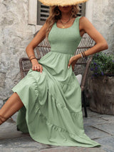 Smocked Scoop Neck Sleeveless Tank Dress - Trendsi - Flyclothing LLC