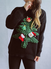 Christmas Tree Round Neck Long Sleeve Sweater - Trendsi