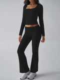 Devine Square Neck Long Sleeve Top and Pants Set - Trendsi - Flyclothing LLC