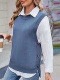 Buttoned Round Neck Sweater Vest - Trendsi - Flyclothing LLC