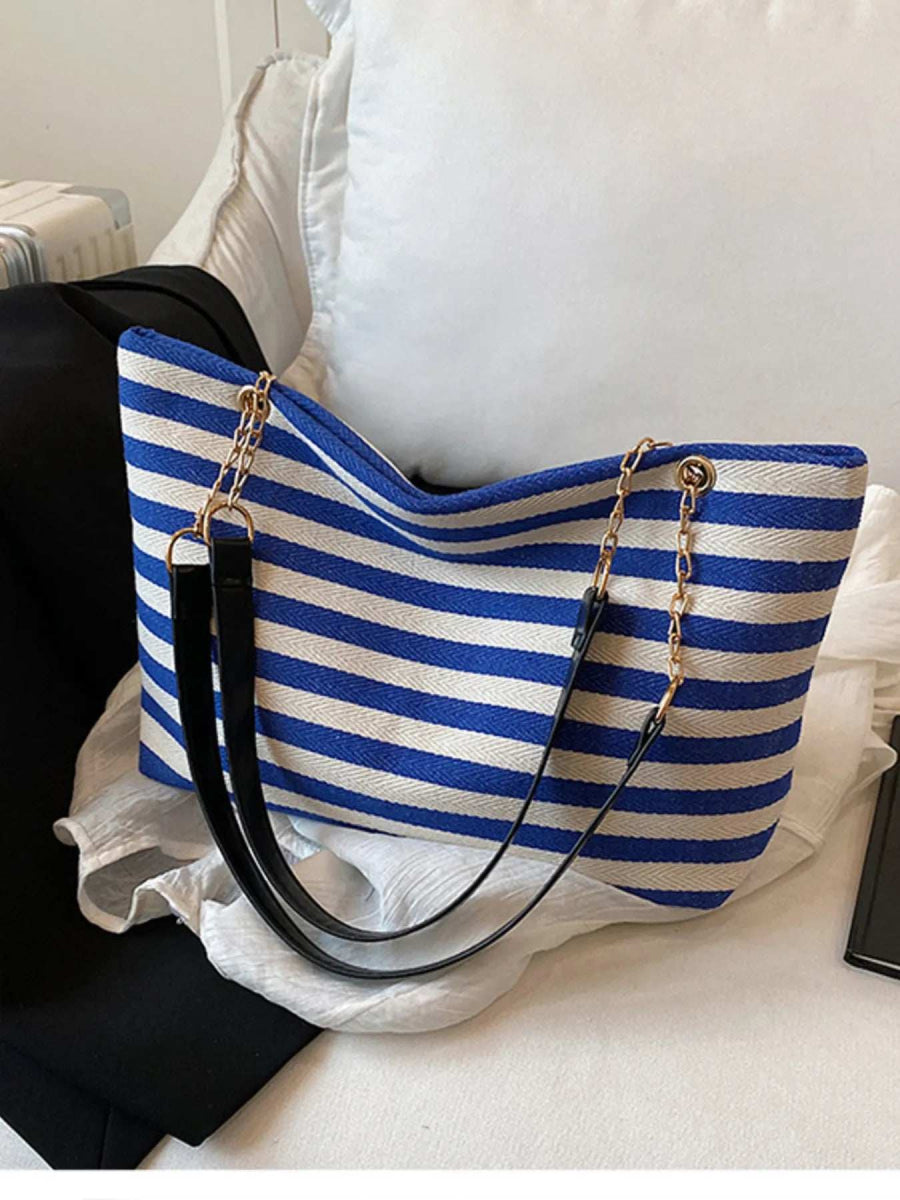 Striped Shoulder Bag with Chain Detail - Trendsi - Flyclothing LLC