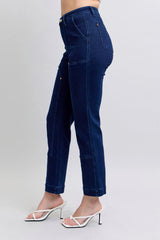 Judy Blue Full Size Hw Work Wear Knee Patch Straight Jeans Plus Size - Trendsi - Flyclothing LLC