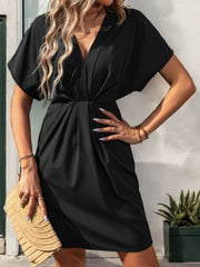 Plunge Short Sleeve Mini Dress - Trendsi