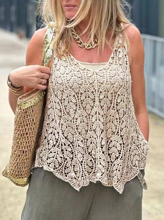 Cutout Scoop Neck Sleeveless Knit Cover Up - Trendsi - Flyclothing LLC