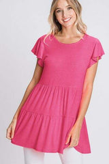 Heimish Full Size Tiered Round Neck Ruffle Sleeve Top Plus Size - Trendsi - Flyclothing LLC