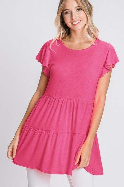 Heimish Full Size Tiered Round Neck Ruffle Sleeve Top Plus Size - Trendsi - Flyclothing LLC
