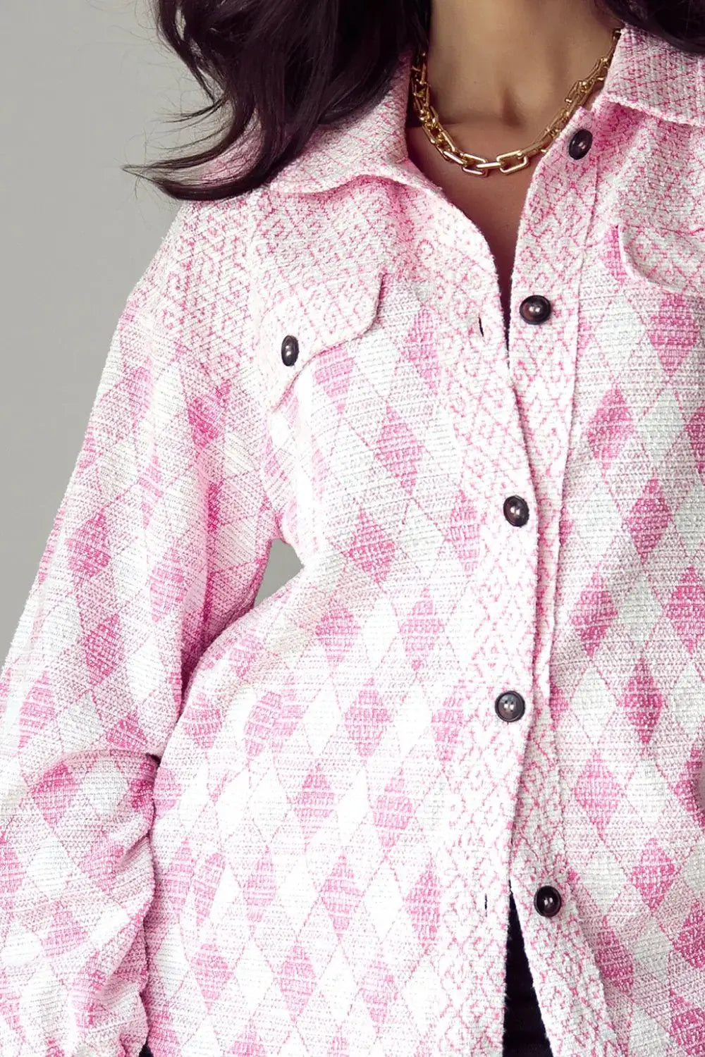 Geometric Print Textured Flap Pocket Shacket - Trendsi - Flyclothing LLC